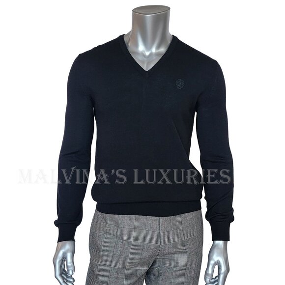 GUCCI MENS SWEATER BLACK WOOL V-NECK w HYSTERIA LOGO CREST sz M MEDIUM - Picture 2 of 10